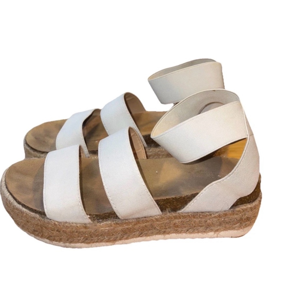 Time and Tru White Platform Sandal Slip On Style Stretchy Band Ankle Strap 6.5
